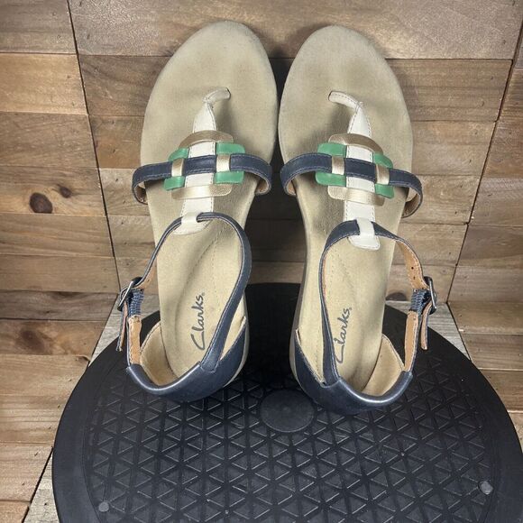 Clarks Womens Size 7.5 M Qwin Adoria Multi Color Leather Suede Comfort Sandals - Picture 5 of 10